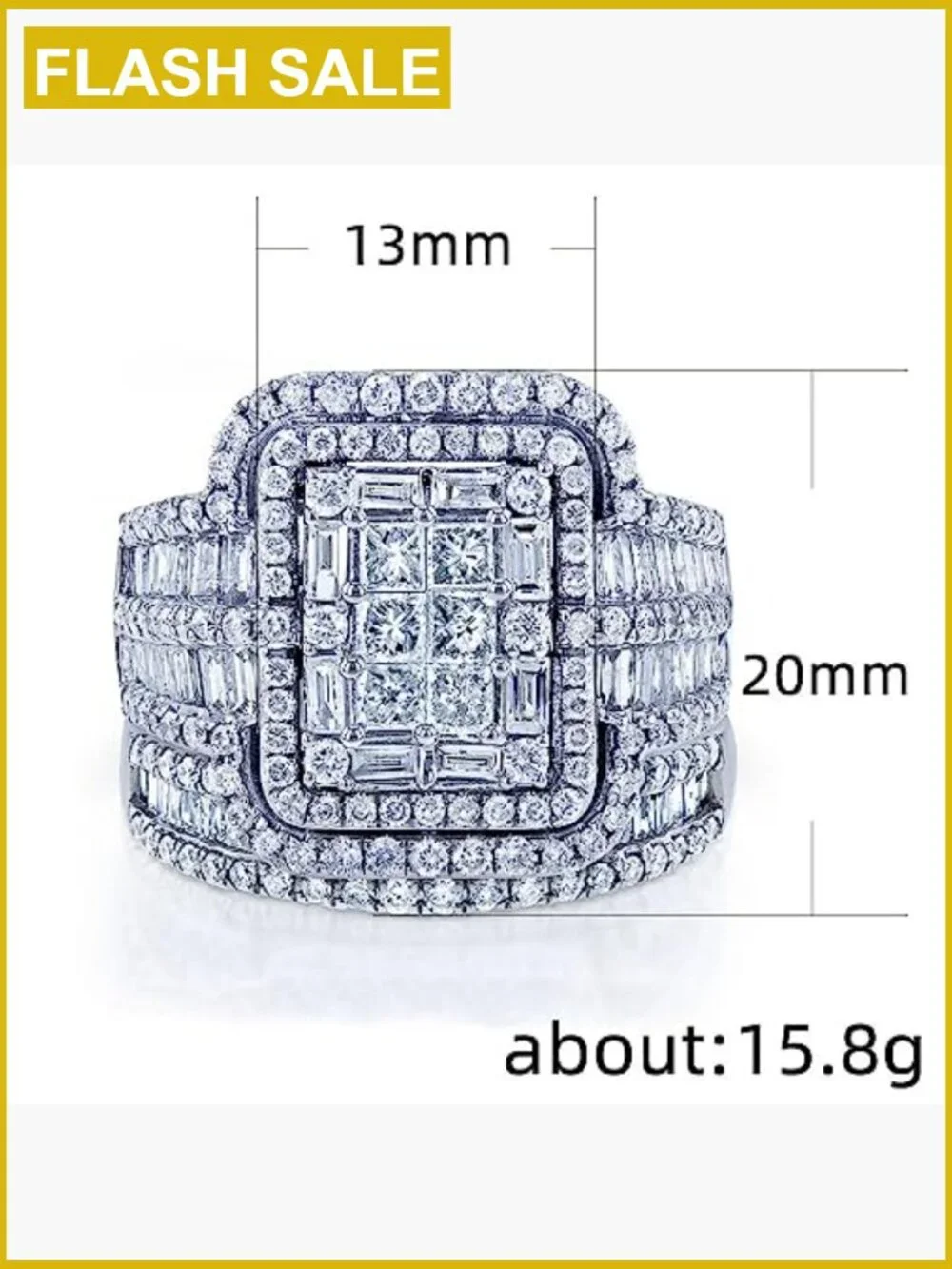 925 Sterling Silver Ring 18K Gold CZ Multi Row Eternity Engagement Wedding Band